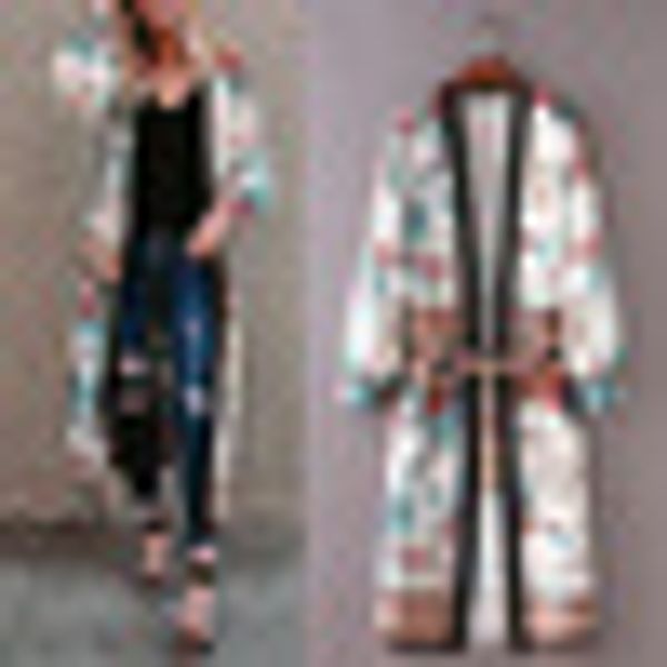 

women floral printed loose shawl kimono cardigan cover up shirt blouse new, Tan;black