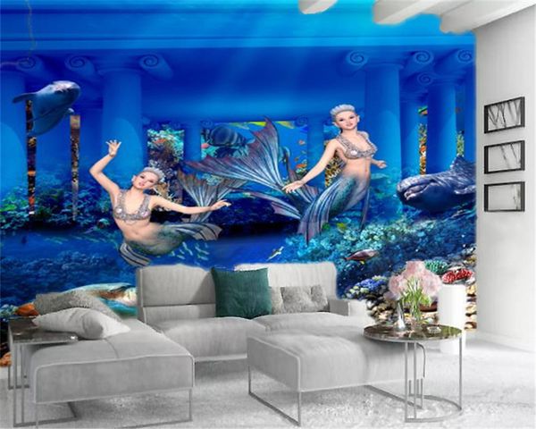

3d современные обои красивые подводный дельфин русалка на заказ гостиная спальня украшения mural обои