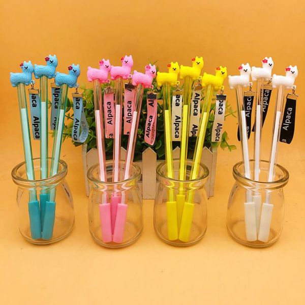 

4 pcs/set cartoon 0.5mm animal alpaca sheep ribbon pendant erasable gel pens black/blue ink signature pens stationery gift