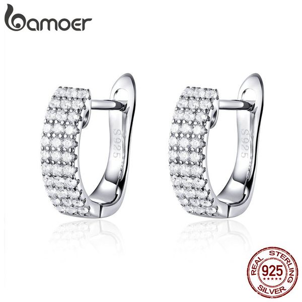 

bamoer classic new 925 sterling silver shining clear cz cubic zircon stud earrings for women wedding jewelry sce560, Golden;silver