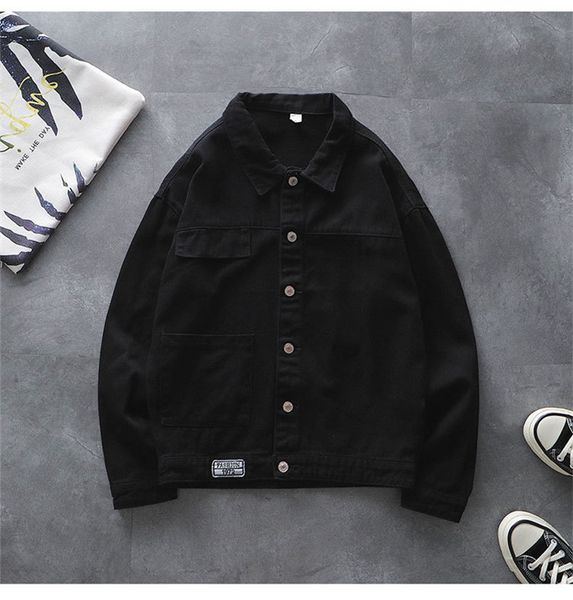 

мужская мода осени деминой куртки люди отворот шея карманной кнопка полупальто люди high street punck outwears, Black;brown