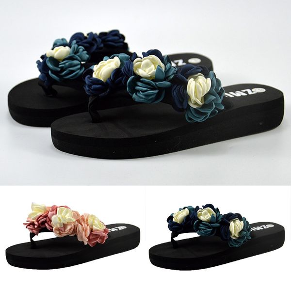 

women muffin flat bottom slippers sandals home bathroom beach flip flops shoes, Black