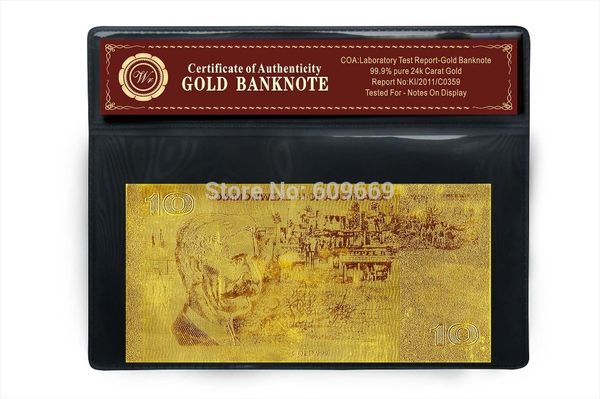 

old australia 10 pound metal gold banknote plated with 99.9% metal gold with coa frame other home decor