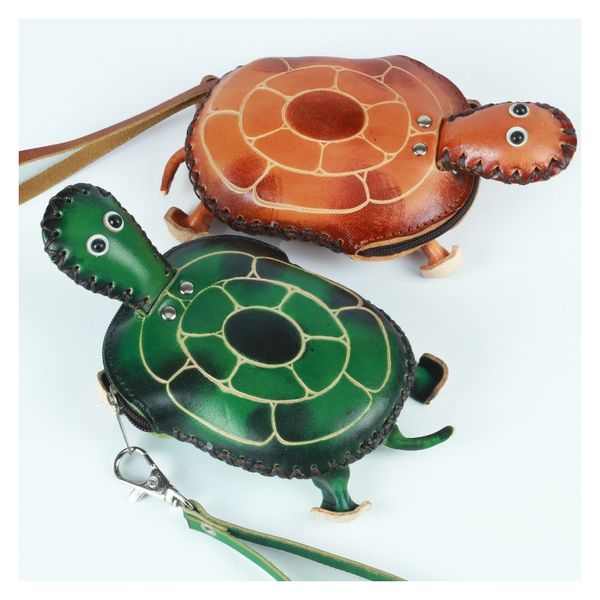 

leather hand-tanned suede personality simple and stylish cute hand-held hanging female bag cartoon small turtle coin purse, Red;black