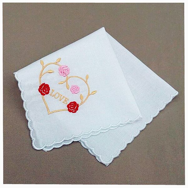

12pcs 27 * 27cm new handkerchief cotton embroidered teeth embroidered ladies handkerchief 60s high quality, White