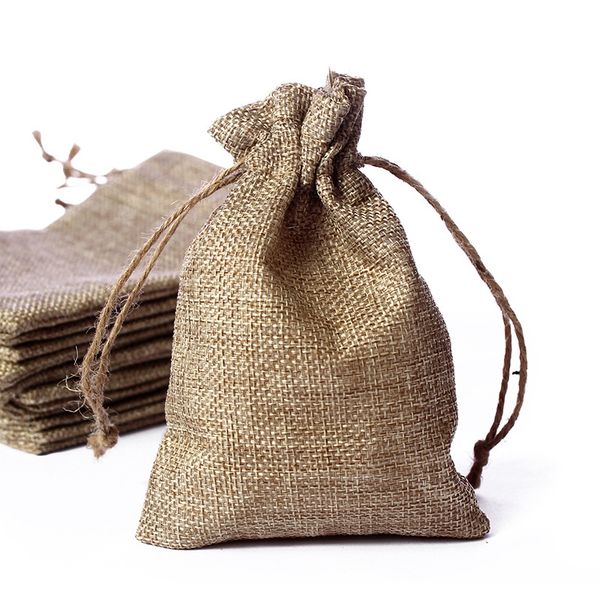

10*14cm brown burlap drawstring jute bags vintage wedding parties favors small gift bags jute packaging bag (set of 50