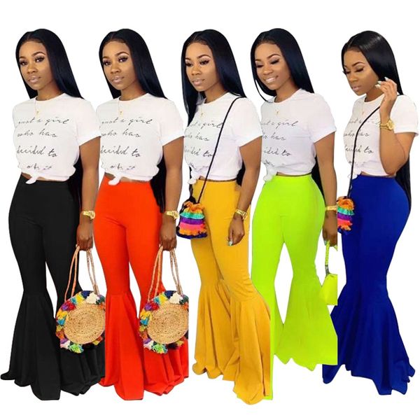 

candy colors women flare pants 2019 new high waist zipper full length bootcut bottom fashion long trousers summer casual pants, Black;white
