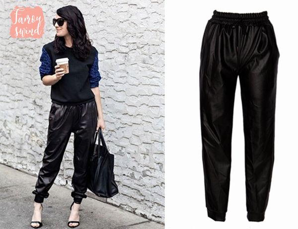 

черные брюки мода искусственной кожи joggers женщины сыпучие jogger гарем hop street wear hip брюки женские, Black;white