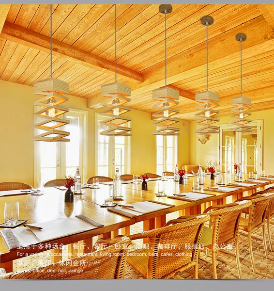 E27 Lamp Holder Wood Pendant Lights For Restaurant Bar Coffee Dining Room Wood Lamp Hanging Light Fixture New Arrival Pendant Kitchen Lights Ceiling