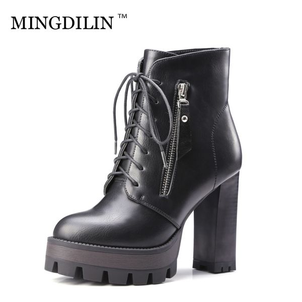 

mingdilin thick plush large size fashion zipper coarse heel european american style high heel ankle boots comfort warmth latest, Black