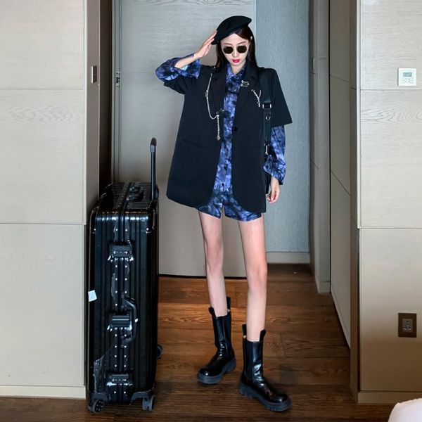 

nana fashion womens clothing store hong kong style fashion printed shirt suit jacket fried street hepburn style suit foreign style, White;black