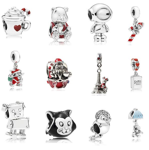 

Fits Pandora Sterling Silver Bracelet Robot Bear Eiffel Tower Cat Owl Dwarfs Beads Charms For European Snake Charm Chain Fashion DIY Jewelry