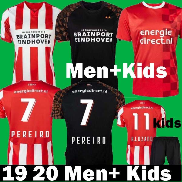 

2019 2020 man kids psv eindhoven soccer jerseys 19 20 psv home away h.lozano pereiro .de jong v.ginkel football shirts kits uniform set, Black;yellow