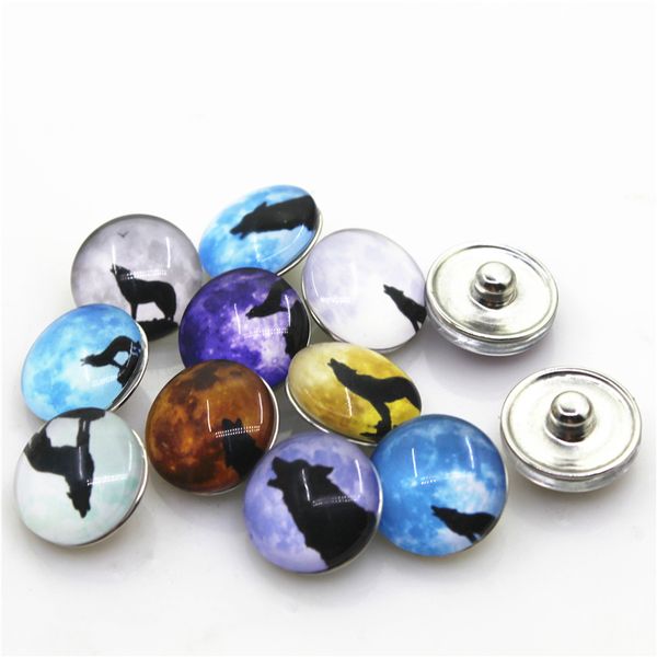 

10pcs/lot mix random animals wolf snap buttons 18mm ginger snap bracelet&bangles diy sports necklace jewelry charms, Golden;silver