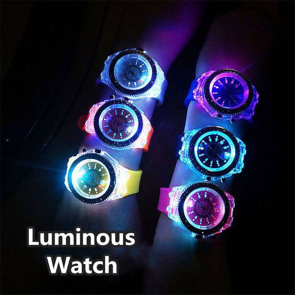 

led flash luminous watch 9 color personality trends students lovers jellies woman men's watches light wristwatch relogio masculi, Slivery;brown