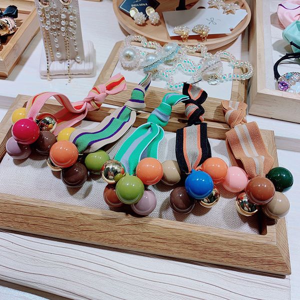

korea candy colors sphere color stripe flower head rope sweet elastic hair rubber bands for women fashion jewelry accessories, Slivery;white
