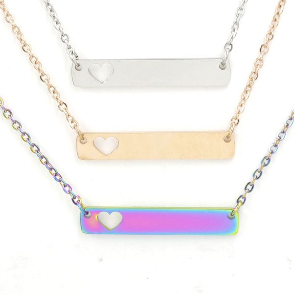

love heart bar necklace new fashion gold solid blank bar pendant necklace stainless steel necklaces for buyer own engraving jewelry diy, Silver