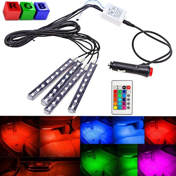 Freeshipping New 4Pcs 12V Car RGB 9 LED DRL Strip Light Car Auto Remote Control Decorativo flessibile LED Strip Atmosphere Kit lampada fendinebbia