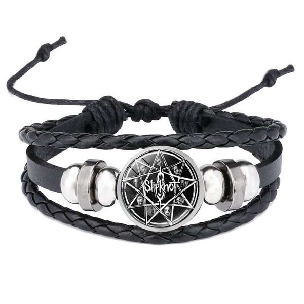 

rock band slipknot leather bracelet women men slipknot badges glass dome black bracelet hip hop jewelry, Golden;silver