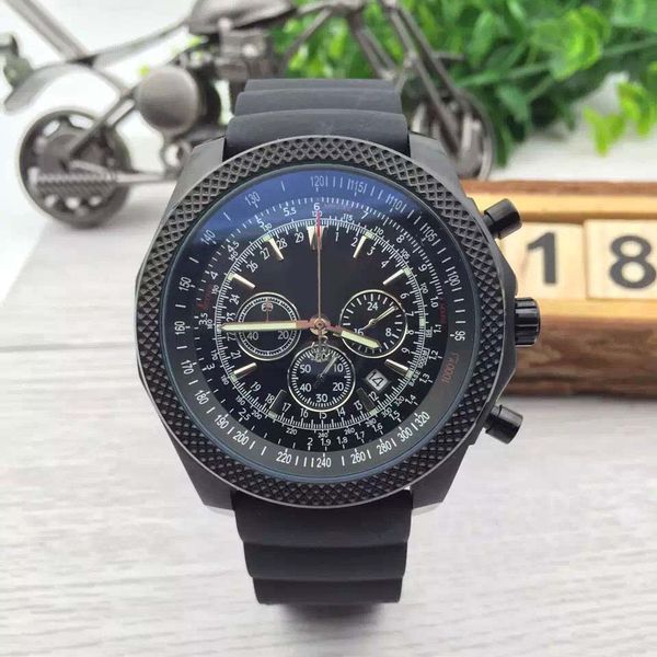 

sport style outdoor br 1884 motors 48mm black dial man wristwatches watch quartz movement chronograph rubber band mens watches, Slivery;brown