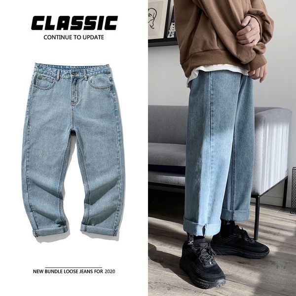 

лето синий черные прямые джинсы мужская мода ретро повседневные джинсы мужчины streetwear wild hip hop сыпучие denim брюки мужские -2xl, Blue