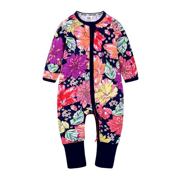 

flower print baby girl romper spring autumn baby romper cotton zipper long sleeve newborn girl clothes 3-24 months, Blue