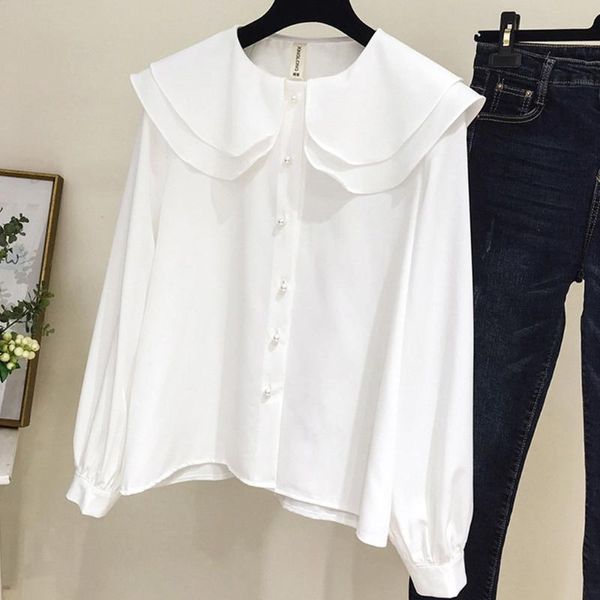 

peter pan collar women elegant white blouses spring 2020 fashion casual long sleeve solid casual button office shirts