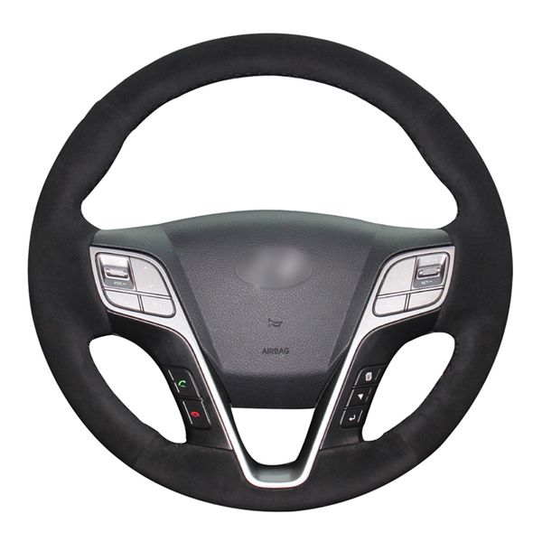 

black suede diy hand-stitched car steering wheel cover for santa fe 2013-2018 ix45 2013 2014 2015 2016