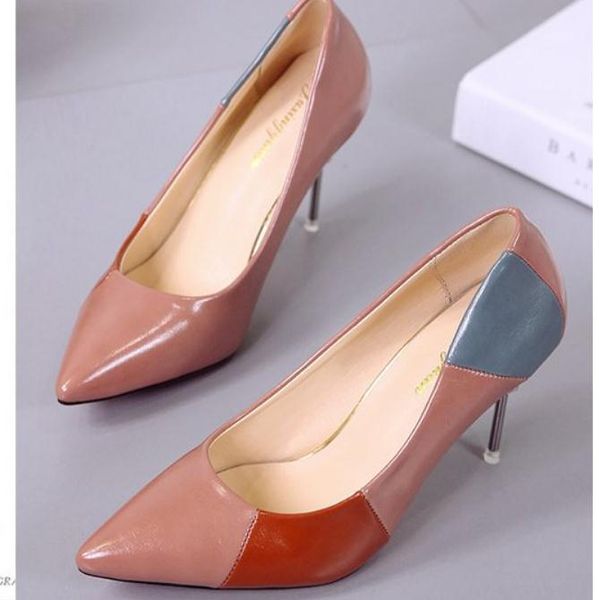 

2018 fashion women's shoes in spring and autumn with new style high-heeled fine heel pointed end blue patchwork, Black