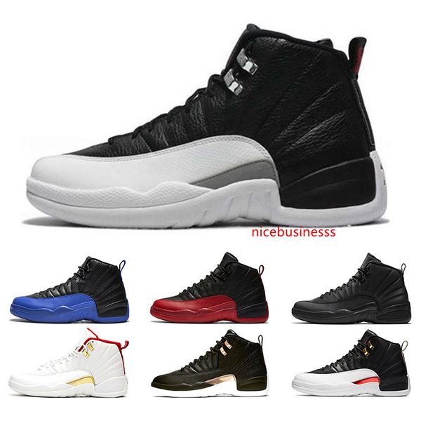 

12 men basketball shoes 12s midnight black fiba white grey reverse taxi game royal flu game mens trainer sports sneakers size 41-47