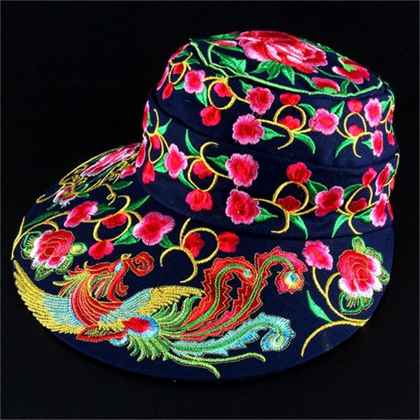 

national wind embroidery flower dual-use detachable bucket hat fisherman hat sun cap hats for women 73, Blue;gray