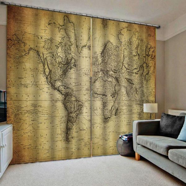 

retro curtains yellow map window curtains for living room bedroom blackout