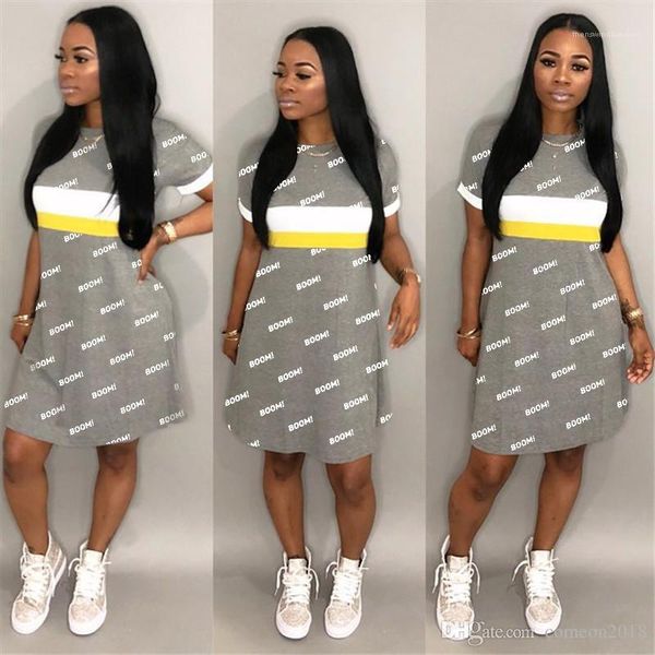 

tshirt dress female clothing loose womens designer casual dresses letter printed panelled summer short sleeve, Black;gray