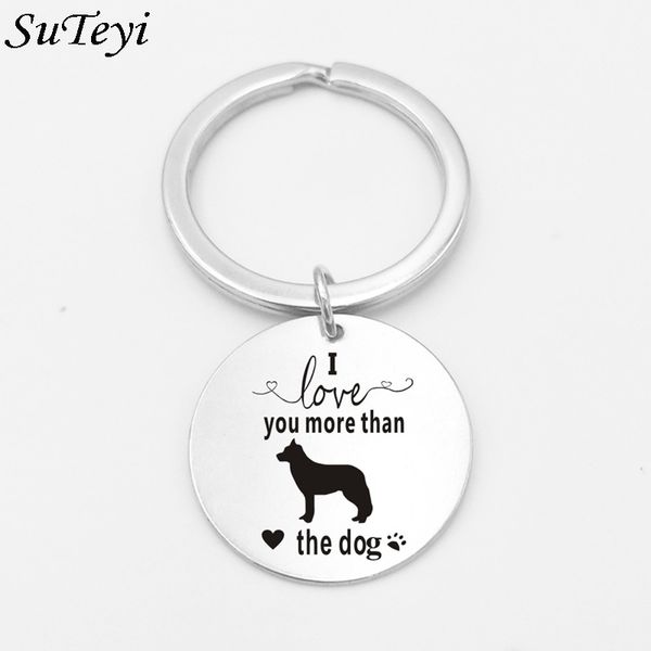 

suteyi 2018 new stainless steel keychains silver color round shaped i love you more than the dog key ring car bag keyrings