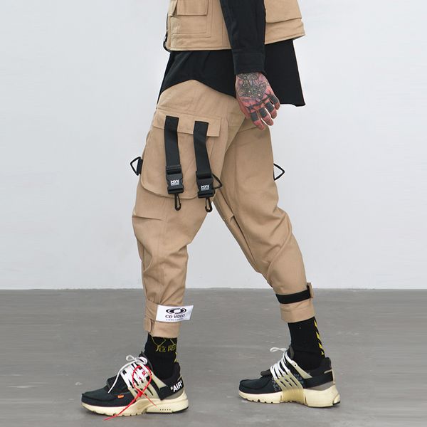 

упругие талии штанах улица голеностопного дискоидальные брюки большие карманы повседневная мода cargo, Black