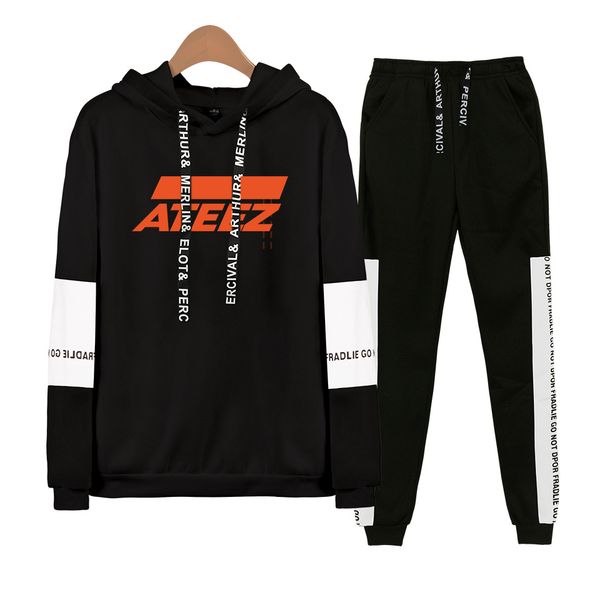 

vagrovsy kpop ateeez pullover tracksuit sport suit set women men hip fleece sweatshirt+sweatpants 2 pieces set ateeez fans, Black