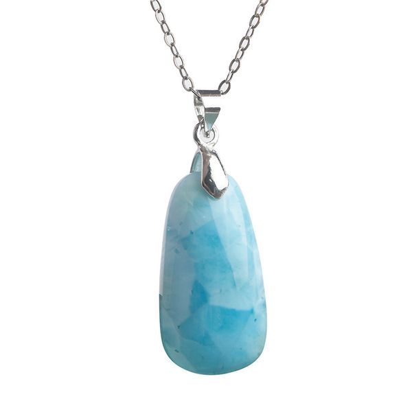 

blue natural larimar gemstone water drop bead pendant water pattern women female 26*14*7mm, Silver