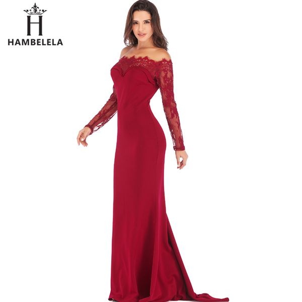 

hambelela 2019 robot de soiree longue long sleeve mermaid dresses formal evening gowns china dressed long bodycon lace dress, Black;pink