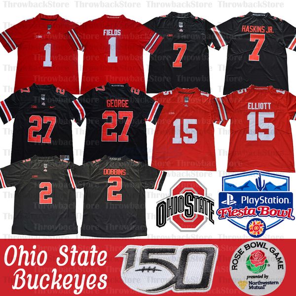 

ncaa ohio state buckeyes justin fields jersey 2 chase young jk dobbins 15 elliott dwayne nick bosa archie griffin eddie george 150th patch, Black;red