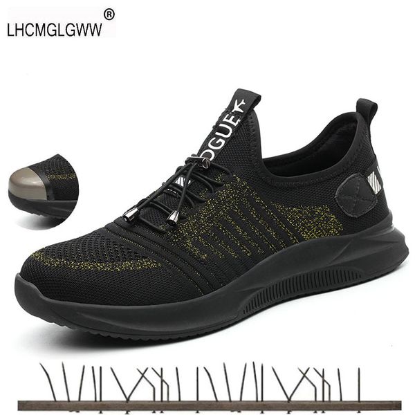 

indestructible men's safety shoes breathable steel toe lightweight anti-smashing non-slip reflective casual sneaker work shoes, Black