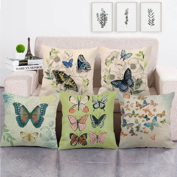 

45cm*45cm watercolor butterfly design linen/cotton throw pillow covers couch cushion cover home decor pillow