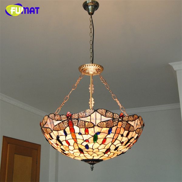 Fumat European Tiffany Style Natural Shell Pendant Light Classic Retro Dragonfly Decorative Hanging Lamp For Dining Room Living Contemporary Pendant