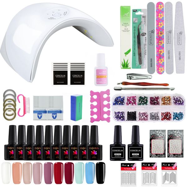 

nail salon set 10pc gel varnish set 36w led usb lamp dryer soak off and base for gel nail polish art manicure tools