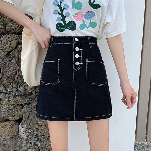 

chic women skirts 2020 summer high waist jeans skirt black a-line skirt women casual elegant mini denim