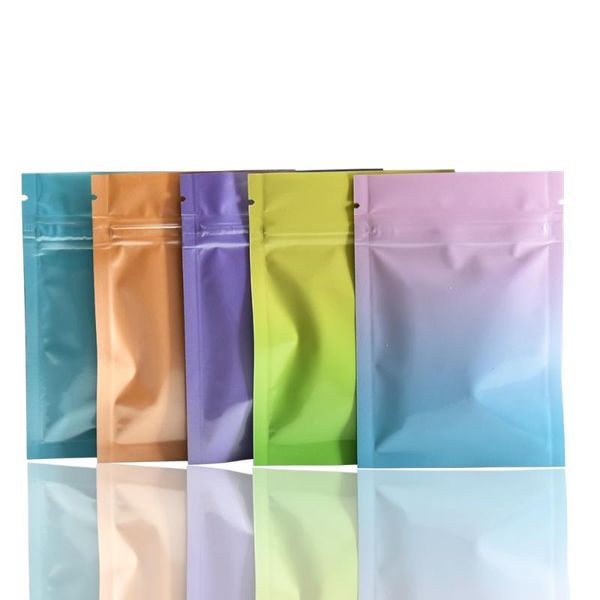 

retail 200pieces 5 colored flat zip lock aluminum foil packaging bag snack pouches mylar self seal ziplock package bags