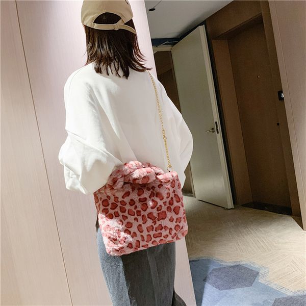 

new woman leopard vintage plush handbags autumn and winter fashion shoulder bag korean fashion handbag bag hand bags for female