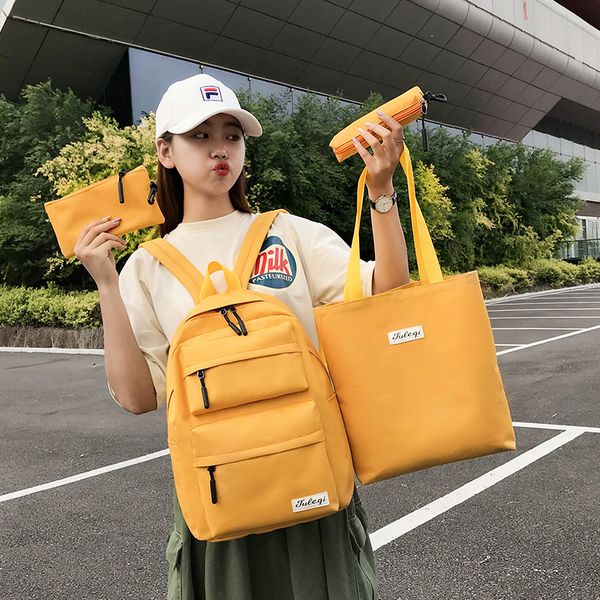 

4 pcs set teen school bags for girls teenage student school backpack women bookbags black yellow schoolbag 2020 spring new