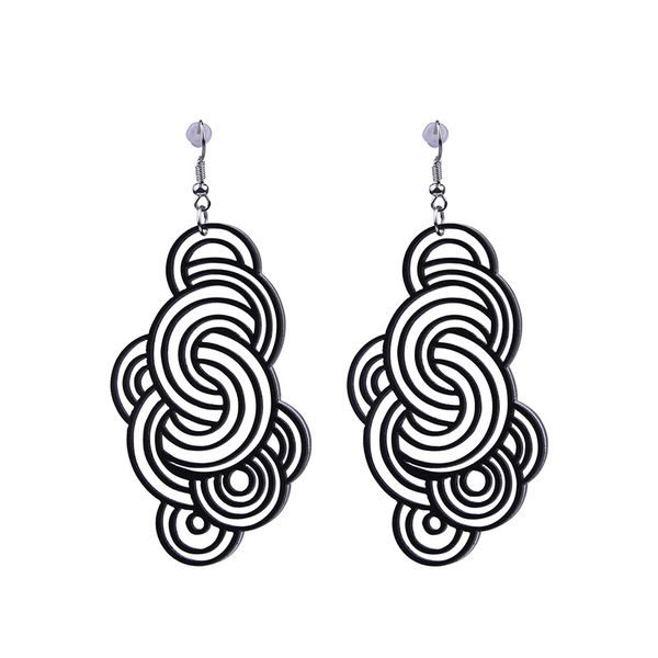 

fashion long cartoon auspicious clouds vintage earrings new design hollow out round acrylic earrings 2019 female jewelry e19040, Silver