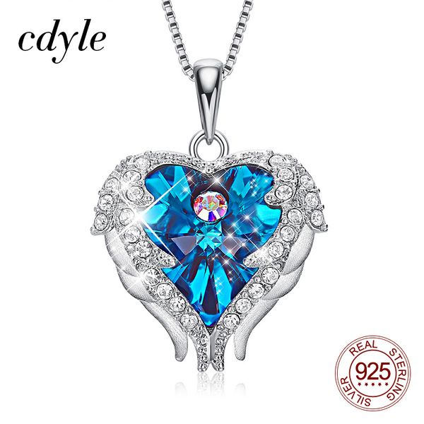 

cdyle 925 sterling silver jewelry fashion women four colors crystal heart angel wing pendants necklace wholesale