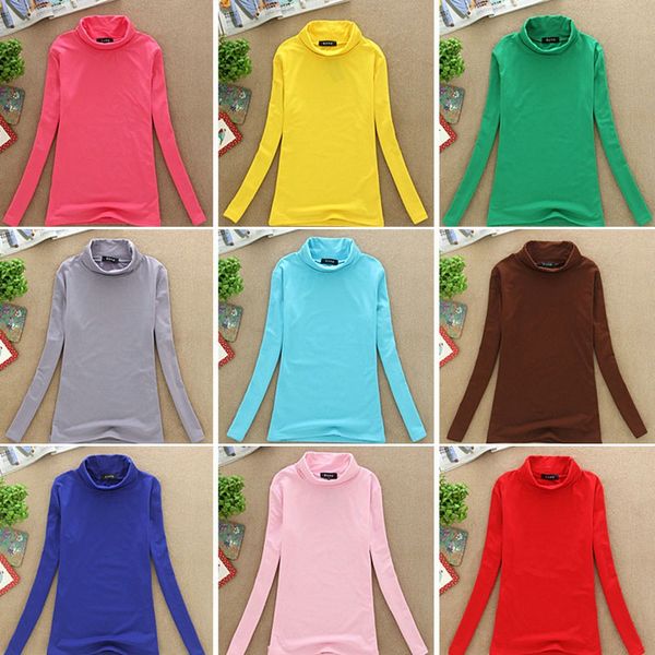 

fall winter fashion long sleeve turtleneck cotton slim fit t-shirt casual women stretchy shirt ladies basic tee, White;red